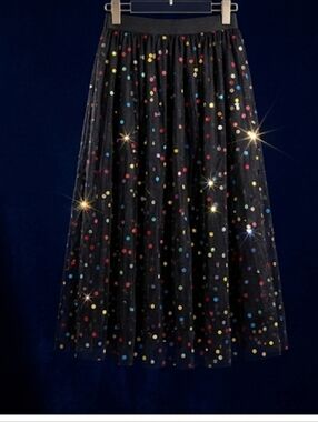 Fun & Whimsical Multi-Colored Rainbow Polka Dot Tulle Midi Skirt - Party Ready